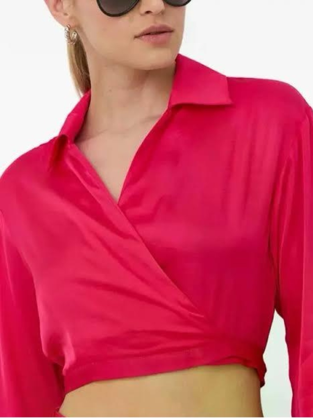 Rachel Zoe Vibrant cherry 🍒 red Satin Wrap Crop Blouse